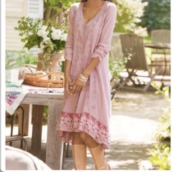 Soft Surroundings Genevieve Dress Size M Pink Lace Embroidered - Picture 2 of 10